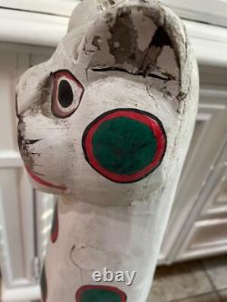 Large 31 Vintage Folk Art Polychrome Hand Painted Wood Cat Statue (ca. 1960)