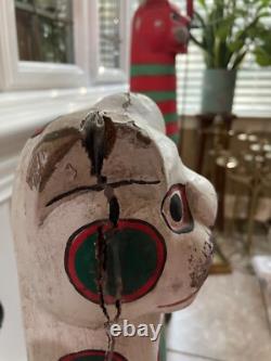 Large 31 Vintage Folk Art Polychrome Hand Painted Wood Cat Statue (ca. 1960)