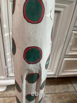 Large 31 Vintage Folk Art Polychrome Hand Painted Wood Cat Statue (ca. 1960)