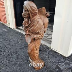 Large 3ft Hand-Carved Wooden Statue Mother & Child Folk Art Sculpture