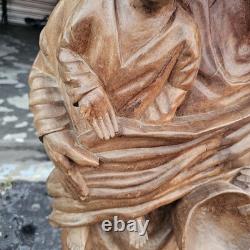 Large 3ft Hand-Carved Wooden Statue Mother & Child Folk Art Sculpture