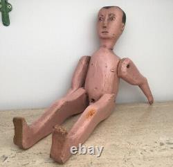 Large Antique Anatomically Carved Wood Folk Art Doll Primitive Toy Original