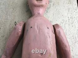 Large Antique Anatomically Carved Wood Folk Art Doll Primitive Toy Original