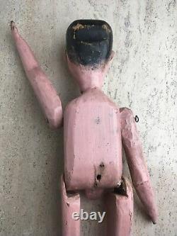 Large Antique Anatomically Carved Wood Folk Art Doll Primitive Toy Original