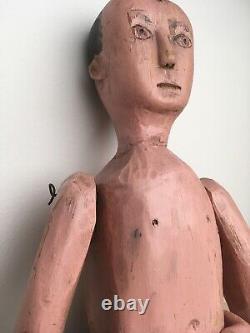 Large Antique Anatomically Carved Wood Folk Art Doll Primitive Toy Original