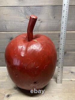 Large Antique Folk Art Primitive Wood Carving -Apple Sculpture Solid Wood 14.5