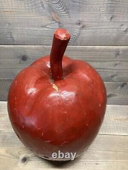 Large Antique Folk Art Primitive Wood Carving -Apple Sculpture Solid Wood 14.5