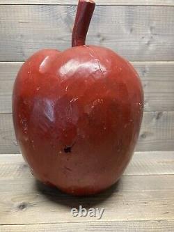 Large Antique Folk Art Primitive Wood Carving -Apple Sculpture Solid Wood 14.5