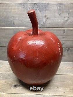 Large Antique Folk Art Primitive Wood Carving -Apple Sculpture Solid Wood 14.5