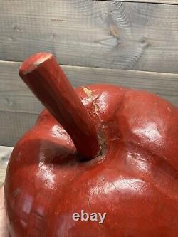 Large Antique Folk Art Primitive Wood Carving -Apple Sculpture Solid Wood 14.5