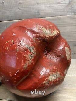 Large Antique Folk Art Primitive Wood Carving -Apple Sculpture Solid Wood 14.5