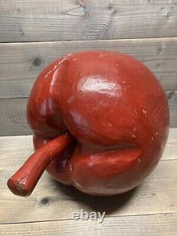 Large Antique Folk Art Primitive Wood Carving -Apple Sculpture Solid Wood 14.5