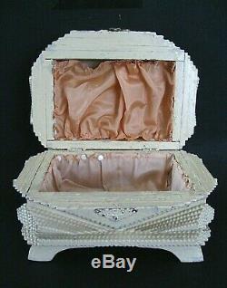 Large Antique Hand Carved Wooden Tramp Art Box Shabby Chic Cottage Folk Art