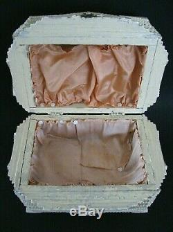 Large Antique Hand Carved Wooden Tramp Art Box Shabby Chic Cottage Folk Art