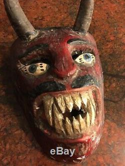 Large Antique Mexican or Guatemalan Festival Mask Wood Carved Folk Art RARE