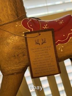Large Antique Wood Horse Hand Carved 16 Tall Red Saddle & Reins Folk Art Decor