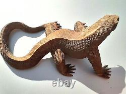 Large Balinese Folk Art Carved Wood Komodo Dragon Monitor Sculpture art Statue