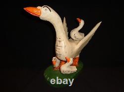 Large Dan & Donna Strawser Carved Wood Folk Art Goose Family Figures, 2002