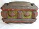 Large, Early Tramp Art Chip Carved Sewing Box Folk Art Rope Trim Pin Cushion Top