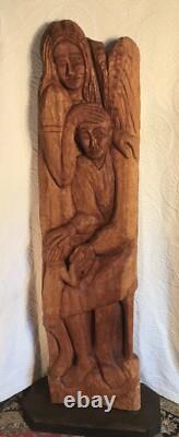 Large & Exceptional Folk Art/Naive Wood Carving of Man, Woman & Child 59 in. H