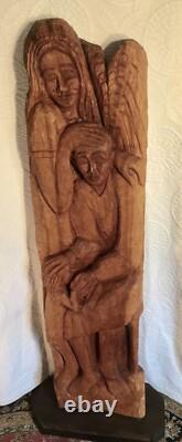 Large & Exceptional Folk Art/Naive Wood Carving of Man, Woman & Child 59 in. H