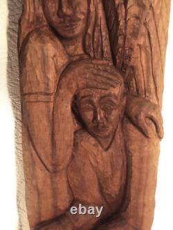 Large & Exceptional Folk Art/Naive Wood Carving of Man, Woman & Child 59 in. H