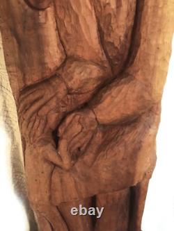 Large & Exceptional Folk Art/Naive Wood Carving of Man, Woman & Child 59 in. H