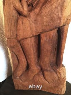 Large & Exceptional Folk Art/Naive Wood Carving of Man, Woman & Child 59 in. H