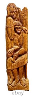 Large & Exceptional Folk Art/Naive Wood Carving of Man, Woman & Child 59 in. H