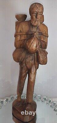 Large Folk Art Figural Carving Barefoot Weary Traveler