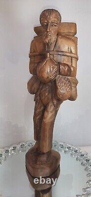 Large Folk Art Figural Carving Barefoot Weary Traveler