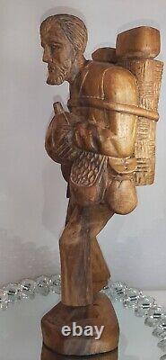 Large Folk Art Figural Carving Barefoot Weary Traveler