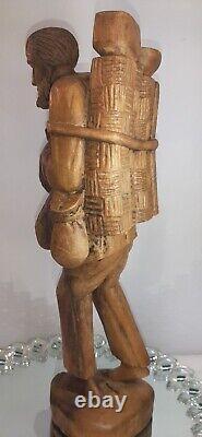 Large Folk Art Figural Carving Barefoot Weary Traveler