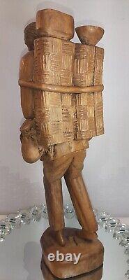 Large Folk Art Figural Carving Barefoot Weary Traveler