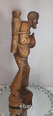 Large Folk Art Figural Carving Barefoot Weary Traveler