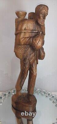 Large Folk Art Figural Carving Barefoot Weary Traveler