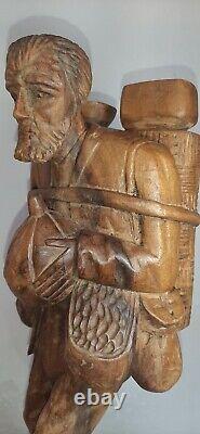 Large Folk Art Figural Carving Barefoot Weary Traveler