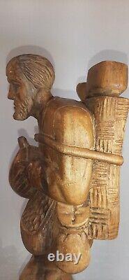 Large Folk Art Figural Carving Barefoot Weary Traveler