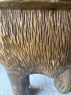 Large Hand Carved Solid Wood Bear Stool Rustic Cabin Lodge Folk Art 17 35lb