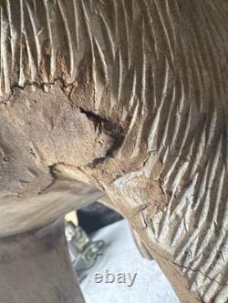 Large Hand Carved Solid Wood Bear Stool Rustic Cabin Lodge Folk Art 17 35lb