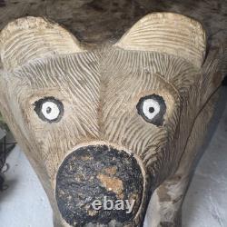 Large Hand Carved Solid Wood Bear Stool Rustic Cabin Lodge Folk Art 17 35lb