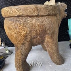 Large Hand Carved Solid Wood Bear Stool Rustic Cabin Lodge Folk Art 17 35lb