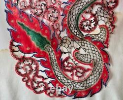 Large Hand Carved Thai Leather Dragon Panel Nang Yai Style Folk Art 19.5