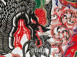 Large Hand Carved Thai Leather Dragon Panel Nang Yai Style Folk Art 19.5