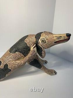 Large Impressive Wood Carved Folk Dog SIGNED Folk Art