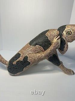 Large Impressive Wood Carved Folk Dog SIGNED Folk Art