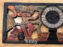 Large Mayan Wood Carving Wall Art With Mayan Calendar. Chichen Itza