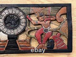 Large Mayan Wood Carving Wall Art With Mayan Calendar. Chichen Itza