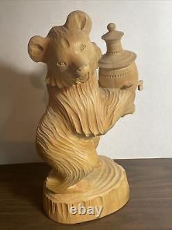 Large Russian Folk Art Hand Carved Wooden Bear with Samovar Statue Figurine USSR