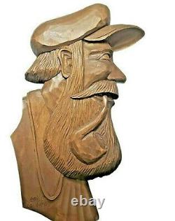 Large Solid Wood Handcarved Face Sailor Pipe Figure Signed by GEORGE BEAUREGARD